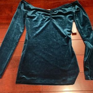 NWT Dark Green Crushed Velvet Long Sleeve Top